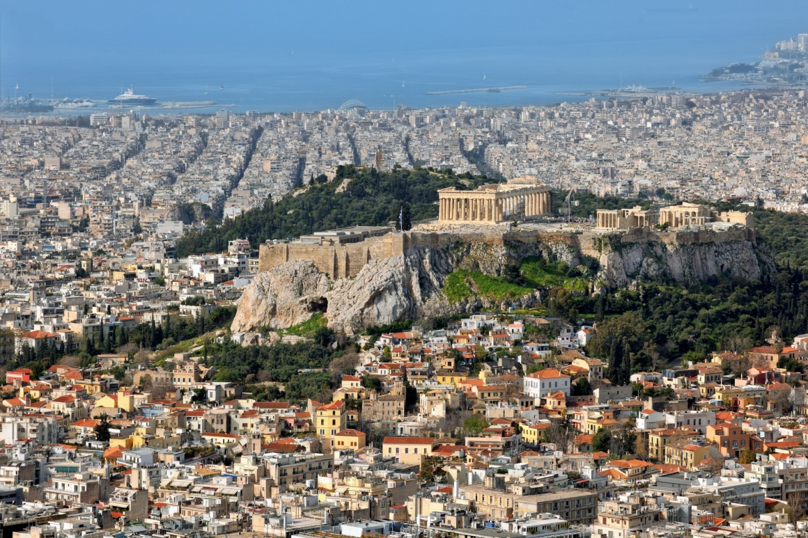 'View over the city and the acropolis from Lycabettus hill in Athens, Greece' - Athens